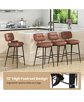 Costway Set of Bar Stools with Padded Seat Footrest & Metal Legs Pu Leather for Kitchen