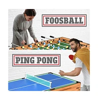 SereneLife 4-in-1 Multi-Function Game Table with Foosball, Pool, Hockey, and Ping Pong