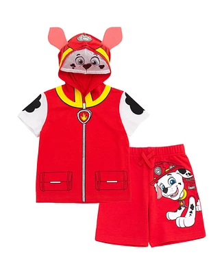 Paw Patrol Boys Chase Skye Rubble Marshall Cosplay T-Shirt and Bike Shorts French Terry Outfit Set to