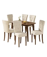 Indoor Wood Dining Set, Dining Chairs Set of 6 (Cream)+ Dining Table (Walnut)