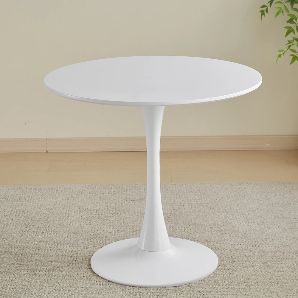 Simplie Fun Round White Dining table Modern kitchen table 31.5-inch tulip design with pedestal, medieval casual table seating 2 to 4 people