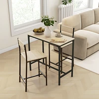 3 Piece Bar Table and Chairs, Industrial Dining Table Set for 2, Counter Height Kitchen Table with Bar Stools, Breakfast Table Set for 2 for Small Spa