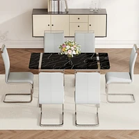 Simplie Fun Table and chair set.a rustic industrial rectangular Mdf black dining table with Mdf desktop and electroplated silver metal legs.Paired wit