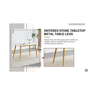 Streamdale Furniture Table and chair set.a morden table with White imitation marble patterned stone burning tabletop with golden metal legs.Paired wit