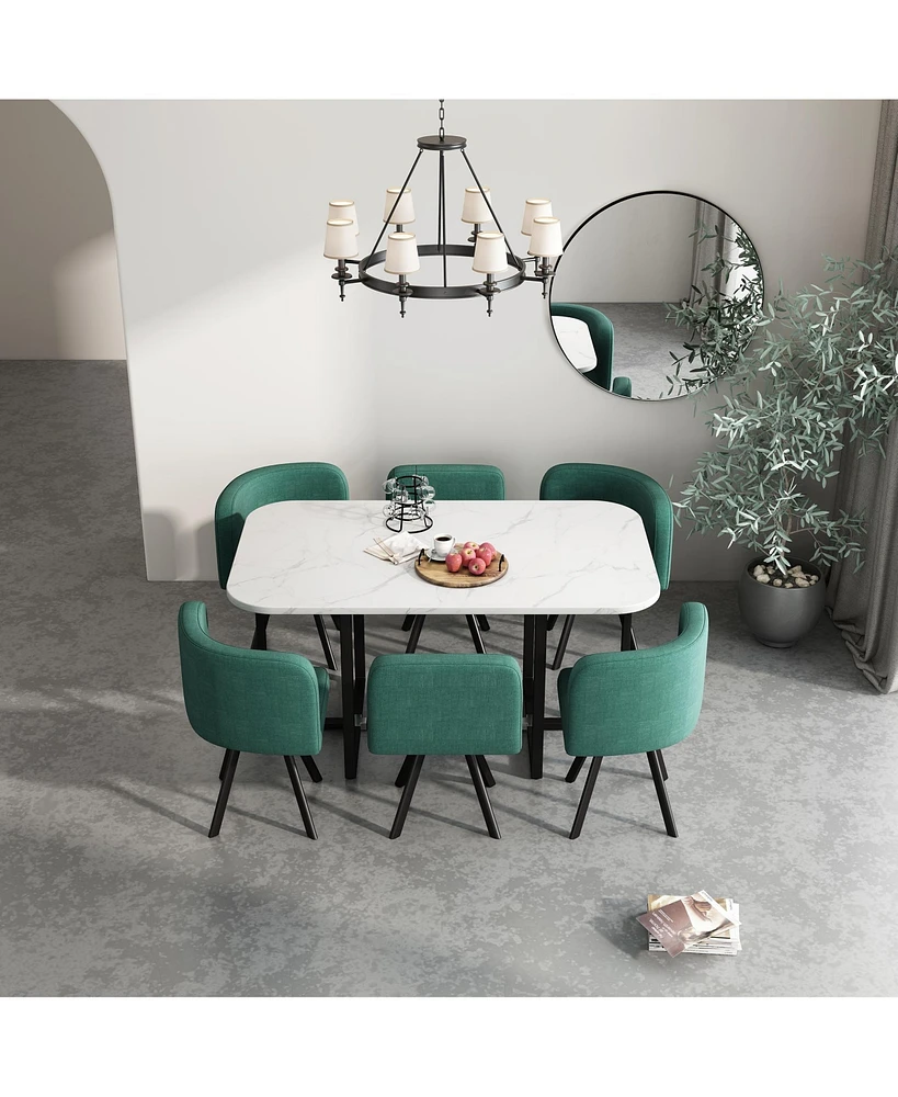 Streamdale Furniture Modern 7 Pieces Dining Table Set, Rectangle Dining Table with 6 Chairs for Dining Room, Kitchen