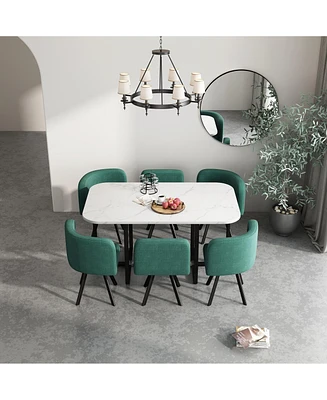 Simplie Fun Modern 7 Pieces Dining Table Set, Rectangle Dining Table with 6 Chairs for Dining Room, Kitchen