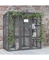 Streamdale Furniture Catio Outdoor Cat Enclosure Cat House Wooden Cat Cage Large Feral Cat Shelter for Mulitiple Cats with Six Platforms, Large Enter