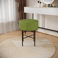 2 pcs Round Cushioned Vanity Stool, Linen Upholstered Vanity Stool for Makeup Room, Modern Soft Stool for Bar and Dining, Ottoman Footrest Stool with