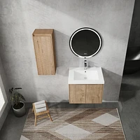 24" Wall-Mounted Bathroom Vanity With Sink and Side Cabinet