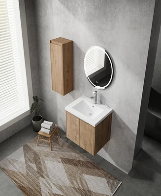 24" Wall-Mounted Bathroom Vanity With Sink and Side Cabinet