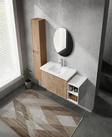 48" Wall-Mounted Bathroom Vanity With Sink and Side Cabinet, Soft Close Doors