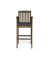 Acacia Wood Outdoor Barstools With Water-Resistant Cushions (Set Of 2)