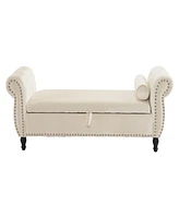 Velvet Multifunctional Storage Rectangular ottoman bench with 1 Pillow