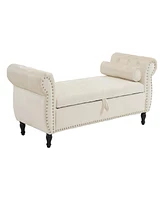 Velvet Multifunctional Storage Rectangular ottoman bench with 1 Pillow