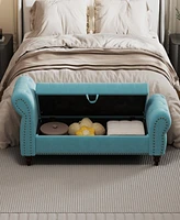 64.5" Bed Bench for Bed Room Nails Tufted Chaise of Lounge with Storage Velvet Upholstery Lake Blue
