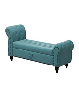 Streamdale Furniture 64.5" Bed Bench for Bed Room Nails Tufted Chaise of Lounge with Storage Velvet Upholstery Lake Blue