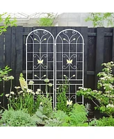 4 Pack Metal Garden Trellis 86.7" x 19.7" Rustproof Trellis for Climbing Plants Outdoor Flower Support Cream White