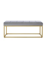 Simplie Fun Modern Tufted Channel Entryway Bench Emerald Velvet Upholstered End of Bed Bench with Metal Frame, Footboard Bench for Living Room, Bedroo