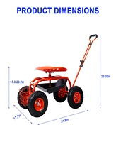 Simplie Fun Garden Cart Rolling Scooter, Adjustable Height Heavy Duty Scooter, Rolling Garden Cart with 4 Wheels and Extendable Handle, Garden Stool C