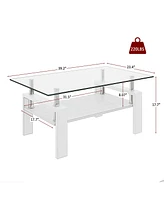 Simplie Fun Rectangle Coffee Table, Tempered Glass Tabletop with Mdf Layer, Modern Table for Living Room, Transparent Glass