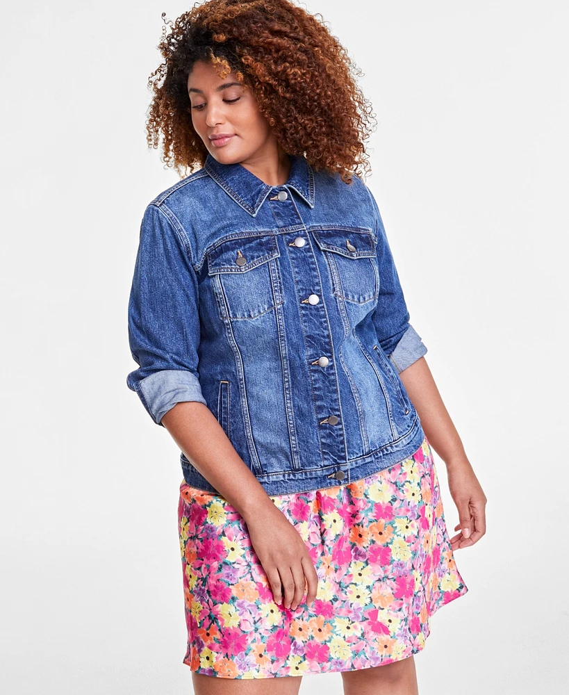 On 34th Trendy Plus Classic Denim Trucker Jacket, Created for Macy's