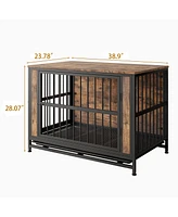 Streamdale Furniture Dog Crate Furniture, Wooden Dog Crate Table, 38.9" Dog Kennel with 2 Sliding Doors and Thick Iron Door Frame, Decorative Pet Crat
