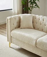 Simplie Fun Chenille Pull Buckle Design Sofa for Living Room, Buttons Tufted With Copper Nail Decoration Armrest