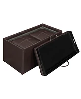 Convenience Concepts 35" Faux Leather Sheridan Storage Bench with Tray and Stools