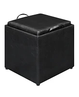 Convenience Concepts 17.5" Faux Leather Park Avenue Ottoman with Stool and Tray