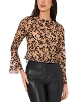 Vince Camuto Women's Floral-Flocked Bell Sleeve Cropped Top