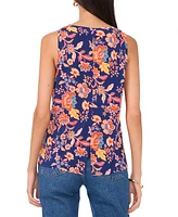 Vince Camuto Women's Floral-Print Crewneck Split Back Keyhole Tank Top