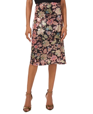 Vince Camuto Women's Floral-Print Sequined Knee-Length Skirt