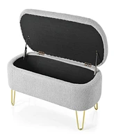 Simplie Fun Oval Storage Bench for Living Room Bedroom End of Bed, Upholstered Storage Ottoman Entryway Bench With Metal Legs, Grey