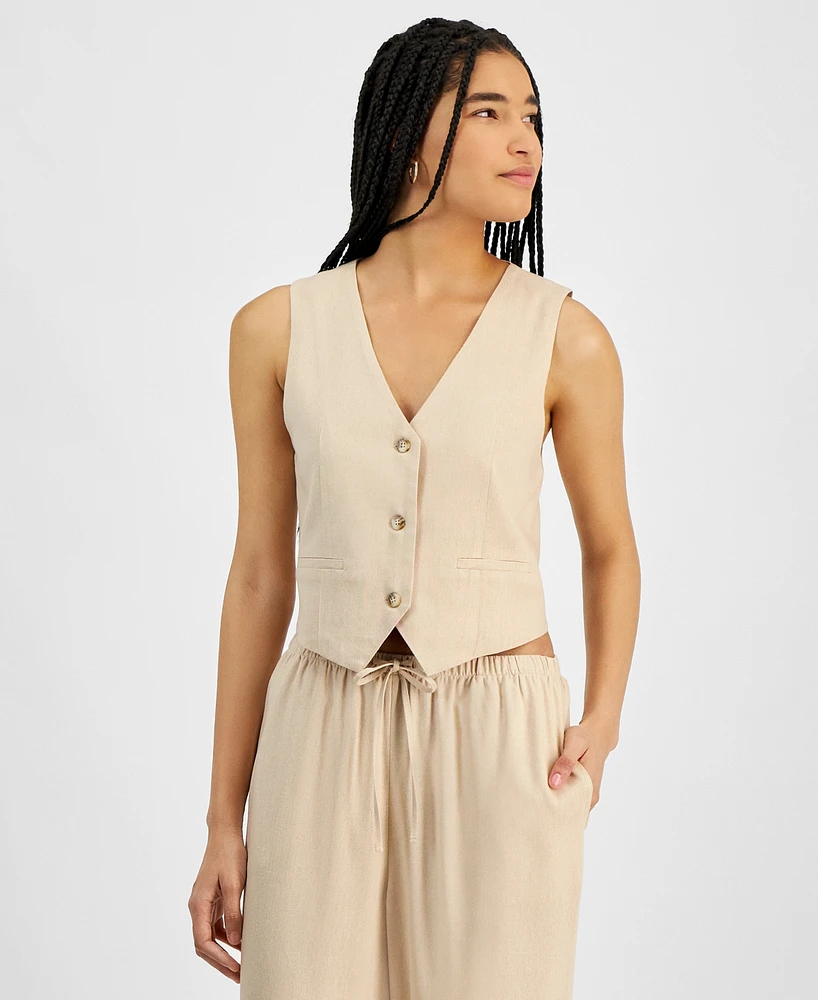 Hippie Rose Juniors' Sleeveless Linen Vest