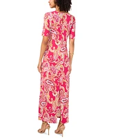 Vince Camuto Women's Printed Elbow-Sleeve Maxi Dress