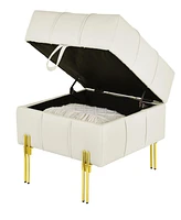 22 inches Anti-scratch Leather Storage Ottoman, Pet Friendly Entryway Bench with Golden Stainless Steel Legs