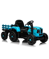 Ride on Tractor with Trailer,24V 400W Powered Electric Tractor Toy w/Remote Control, electric car for kids, Three speed adjustable, Power display