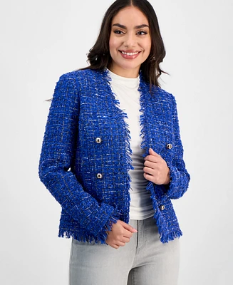 I.n.c. International Concepts Petite Tweed Collarless Blazer, Exclusively at Macy's