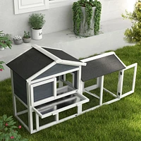 58" Rabbit Hutch, Wooden Bunny Hutch, Guinea Pig Cage, Small Animal Enclosure with Run Area, Removable Tray, Asphalt Roof, Lockable Doors and Ram