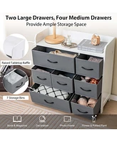 Costway -Drawer Dresser for Bedroom Chest of Drawers with 2 Large Fabric Bins