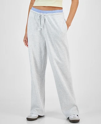 Ultra Flirt Juniors' High Rise Boxer-Trim Wide-Leg Sweatpants