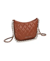 French Connection Eliza Diamond Quilted with Metallic Chain Dual Handles , Medium Brown