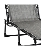 Reclining Chaise Lounge Chair, Portable Sun Lounger, Folding Camping Cot, with Adjustable Backrest and Removable Pillow, for Patio, Garden, Beach, Gre