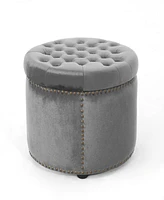 Simplie Fun Emerald Velvet Round Ottoman with Studded Rim for Comfort and Style