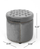 Streamdale Furniture Emerald Velvet Round Ottoman with Studded Rim for Comfort and Style