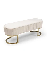 Simplie Fun Bench Bedroom Bench, Velvet Oval Upholstered End of Bed Bench with Golden Metal Legs, 48" Modern Storage Ottoman Bench for BedroomLiving R