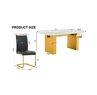 Streamdale Furniture Table and chair set.Large modern rectangular table with 0.4 inch patterned glass tabletop and large Mdf table legs.Comes with 6 c