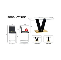 Simplie Fun Table and chair set. A rectangular glass dining table with a 0.4-inch tempered glass tabletop and Mdf board V