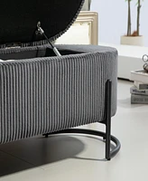 Storage Ottoman, Bedroom End Bench, Upholstered Fabric Storage Ottoman with Safety Hinge, Entryway Padded Footstool, Ottoman Bench for Living Room & B