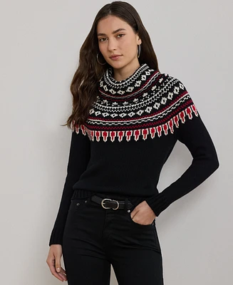 Lauren Ralph Petite Fair Isle Cotton Turtleneck Sweater